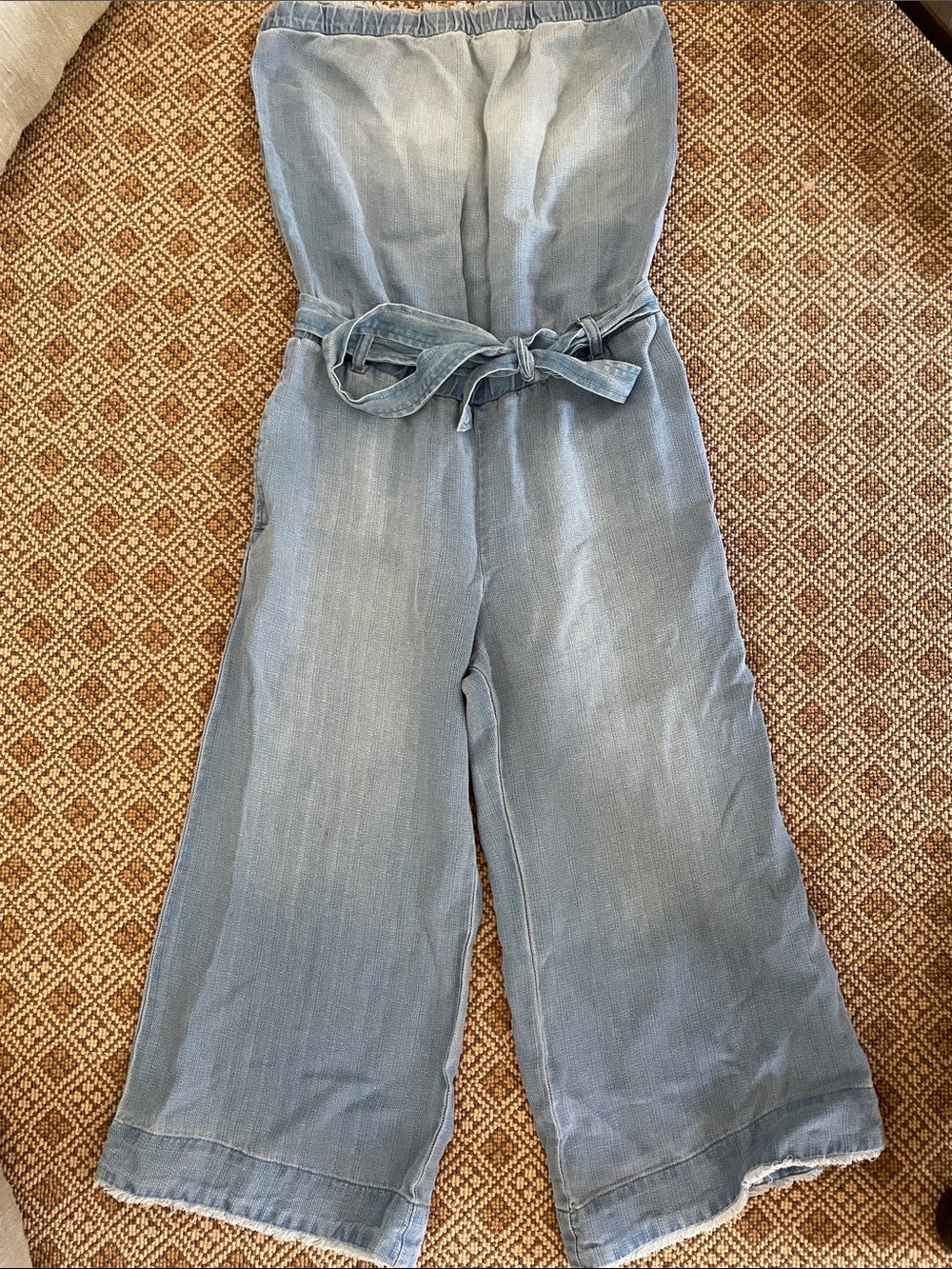 Bella Dahl Light Blue Strapless Wide-Leg Jumpsuit with Tie